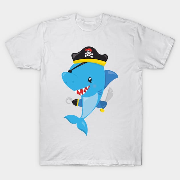 Pirate Shark, Cute Shark, Little Shark, Blue Shark T-Shirt by Jelena Dunčević